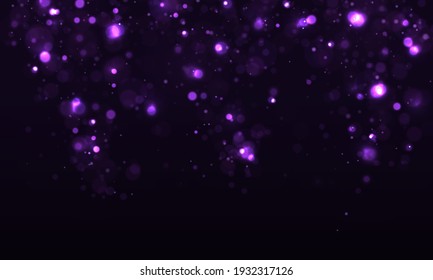 Colorful purple bokeh effect. Sparkling magical dust particles. Magic concept.