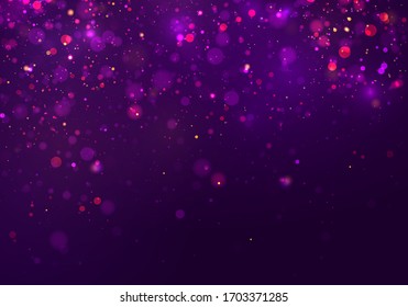 Colorful purple bokeh effect.Texture background abstract Glitter and elegant for Christmas. Dust white. Sparkling magical dust particles. Magic concept. Vector
