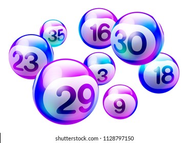 Colorful Purple Holographic 3D Bingo Lottery Number Balls Isolated on White Background