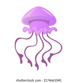 Colorful purple jellyfish vector illustration. Cute cartoon sea jellies watercolor collection isolated on white. Marine animals concept