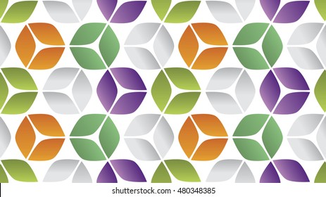 Colorful purple, orange, green, and gray 3d geometric seamless background pattern with a modern feel