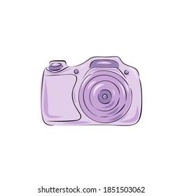Colorful purple pastel vector illustration sof retro camera. Hand drawn vintage cameras with cute pink color. Sketch and cartoon style. Hand drawn.