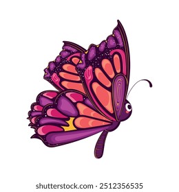 Colorful purple and pink butterfly with smiling face Vector