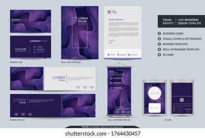 Colorful purple stationery mock up and visual brand identity set. 