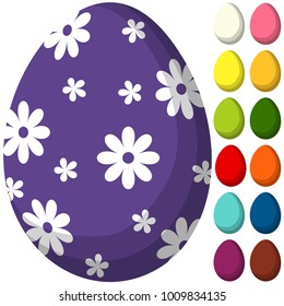 Colorful purple ultra violet easter egg poster. Bright holiday vector illustration for gift card certificate banner sticker, badge sign, stamp, logo, icon label.