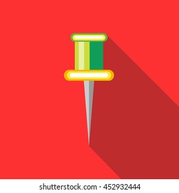 Colorful push pin icon in flat style on a red background