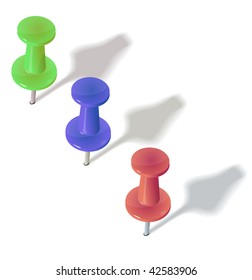 colorful push pins isolated on white background
