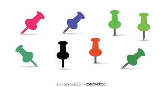 Colorful Push Pins on a White Background. Several push pins illustration for uses office stationary.