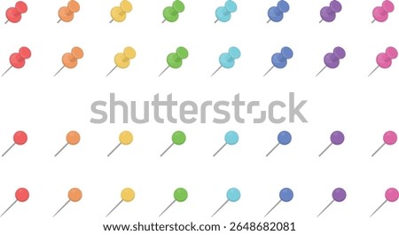 Colorful Push Pins and Round Map Pins Collection Flat Vector Illustration for Office and School Supplies Design