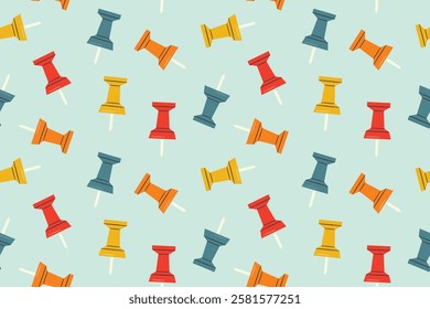 colorful push pins seamless pattern; stationery, office, school background