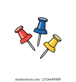 Ilustración vectorial colorida de los pernos del empuje o de las chinchetas aislada en el fondo blanco