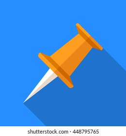 Colorful pushpin icon in modern flat style with long shadow. Vector illustration