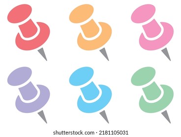 Farbiges Push-Pin-Set. Vektorgrafik.