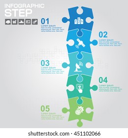 Colorful puzzle 5 details. Business component. The image can be used for your business, presentations, projects, promotion