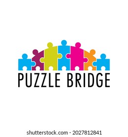 Colorful puzzle bridge vector design. Playful logo for autism. Suitable for communities, foundations, support services, help centers and etc