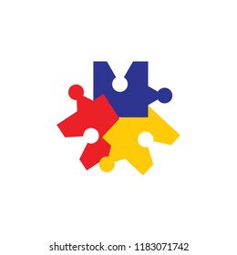 colorful puzzle in circle logo vector