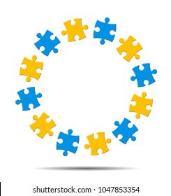 Colorful puzzle in a circle on a white background, concept idea or teamwork