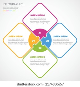 Colorful Puzzle Diagram Template With Four Sections. Infographic Design Template. Vector Illustration. 