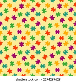 Colorful puzzle elements on a light background. Seamless template for packaging design, store, banners. It is well suited for wrapping paper, children's invitations, textiles and backgrounds.