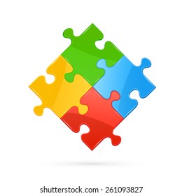 Colorful puzzle elements on white background, illustration.