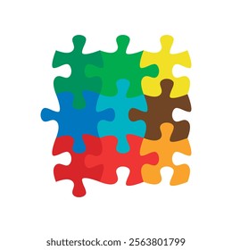 Colorful puzzle form 9 pieces vector isolated on white background.