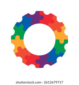Colorful puzzle gear vector isolated on white background.