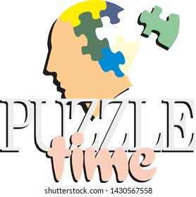 Colorful puzzle head concept presentation. Puzzle time. Vector illustration