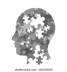 Colorful puzzle head concept presentation. Vector illustration graphic template. Isolated on white background.