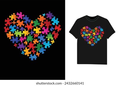 Colorful Puzzle Heart Autism T-shirt design vector