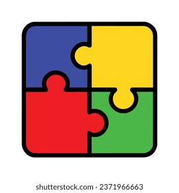 Colorful puzzle icon, multicolored assembly piece of jigsaw, connectivity, inspiration, solving problem, togetherness, vector isolated