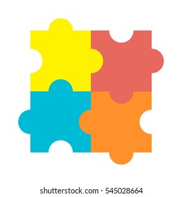 Colorful puzzle isolated from the background. Vector illustration consists of four parts.