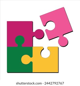 Colorful puzzle jigsaw icon vector Flat design template vector illustration. Eps 10. Geometric Puzzle Pieces. Infographic Base In Retro Colors