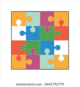 Colorful puzzle jigsaw icon vector Flat design template vector illustration. Eps 10. Geometric Puzzle Pieces. Infographic Base In Retro Colors