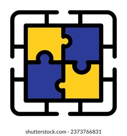 Colorful puzzle logo, multicolored assembly piece of jigsaw, connectivity, inspiration, solving problem, togetherness, vector isolated