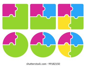 Colorful Puzzle Parts. 1,2,3,4. Vector Illustration. 