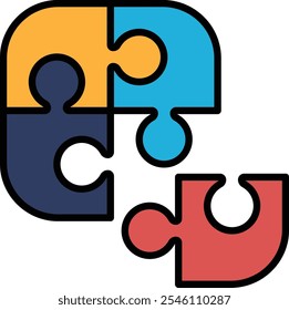 A colorful puzzle piece with a blue and red piece in the middle. The puzzle piece is part of a larger puzzle, and it represents the idea of putting together different pieces to create a whole