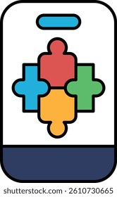 A colorful puzzle piece design with a white background. The puzzle pieces are arranged in a square and are of different colors. The design is meant to represent the idea of teamwork and collaboration