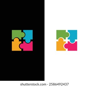 Colorful Puzzle Pieces Logo – Vector Icon for Teamwork, Connection, and Collaboration