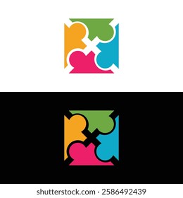 Colorful Puzzle Pieces Logo – Vector Icon for Teamwork, Connection, and Collaboration