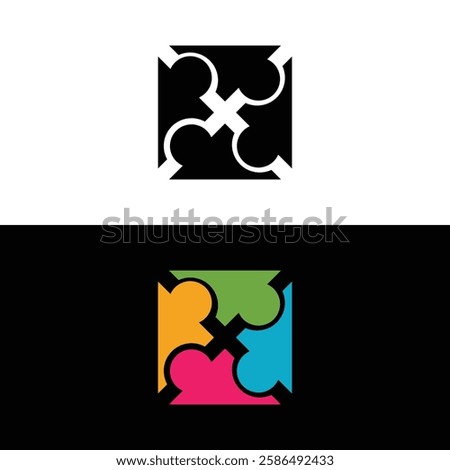 Colorful Puzzle Pieces Logo – Vector Icon for Teamwork, Connection, and Collaboration