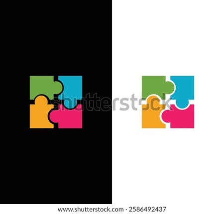 Colorful Puzzle Pieces Logo – Vector Icon for Teamwork, Connection, and Collaboration