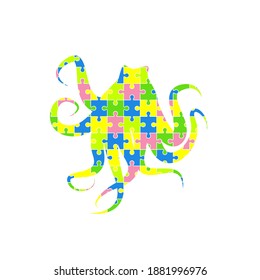 Colorful puzzle pieces of octopus logo template element. Turtle icon logo
