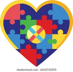 Colorful puzzle pieces in shape of heart on white background. Concept of autistic disorder
