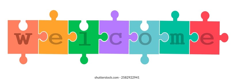 Colorful puzzle pieces spell welcome in a creative and inviting display for a warm greeting