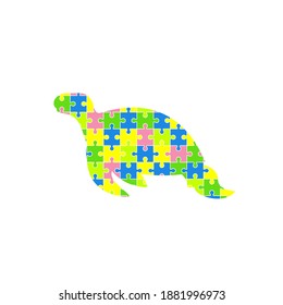 Colorful puzzle pieces of turtle logo template element. Turtle icon logo