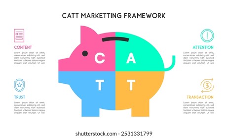 Colorful Puzzle Piggy Bank for CATT Marketing Framework Vector Illustration