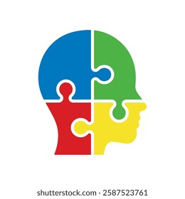 Colorful puzzle in shape of human head icon. Vector illustration.