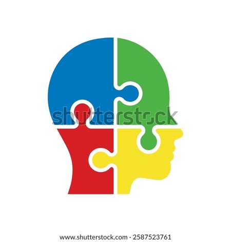 Colorful puzzle in shape of human head icon. Vector illustration.