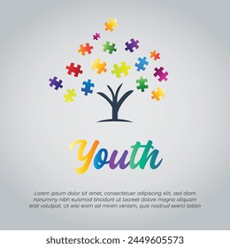 Colorful puzzle for youth event, foundation, association or business., design concept, emblem, icon, flat logotype element for template