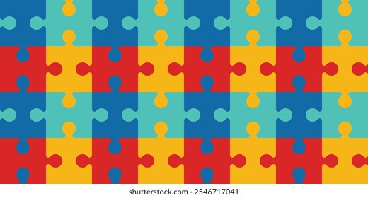 Colorful puzzles vector background. Symbol of autism or National Mentoring Month 